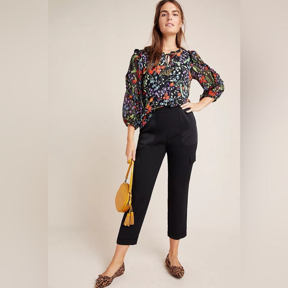 Maeve By Anthropologie Jacques Floral Puff Sleeve Peasant Blouse Size Small